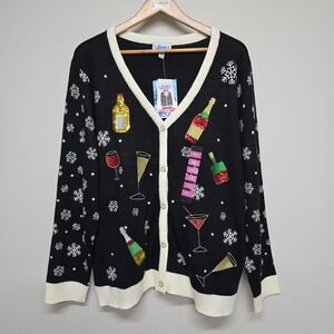 Rockin Around Christmas Cardigan Women XXL Black Sequin Cocktail Ugly Holiday